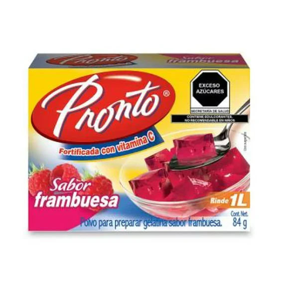 Polvo para gelatina de agua Pronto sabor frambuesa 84 g