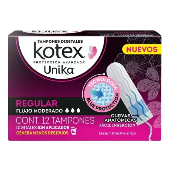 Tampones Kotex Unika regular flujo moderado 12 pzas
