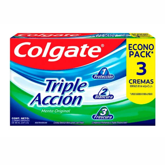 Pasta Dental Colgate Triple Acción Menta 3 Piezas de 66ml